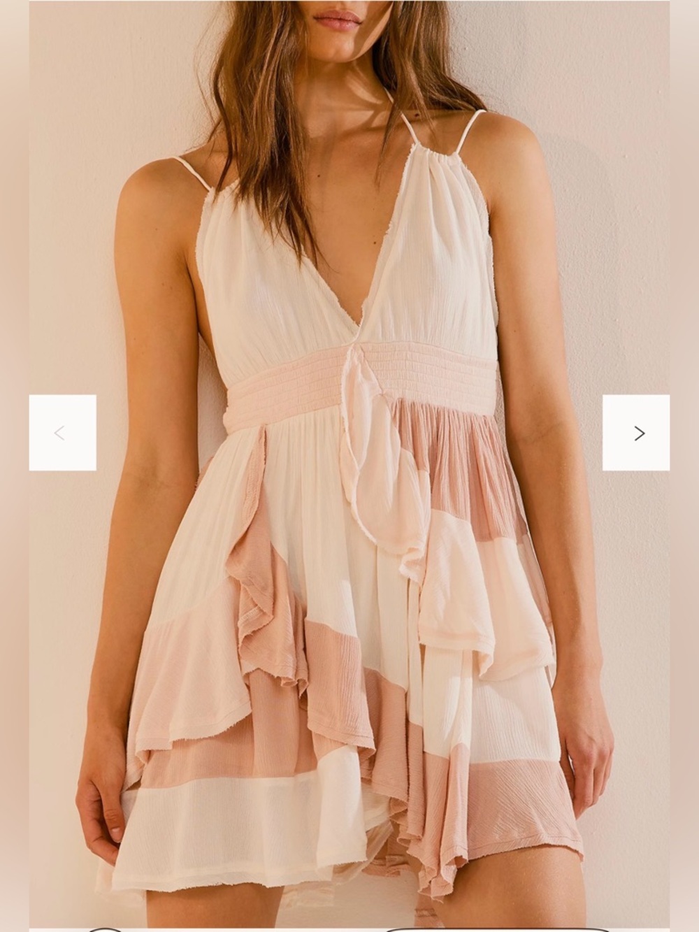 NWT! Free People Cream & Blush Tiered Ruffle Mini Dress